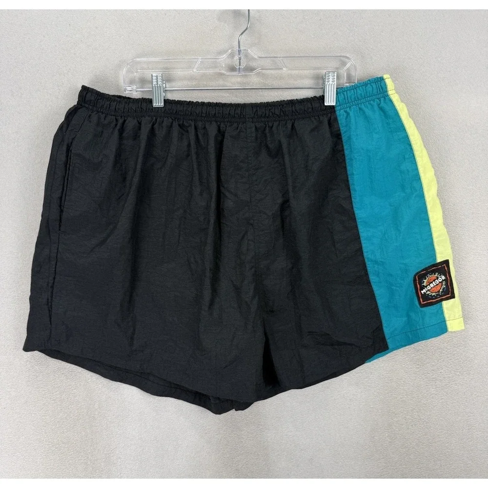 Vintage‎ McGregor Maximum Swim Trunks Mens 3X Black Nylon Colorblock Lined Beach